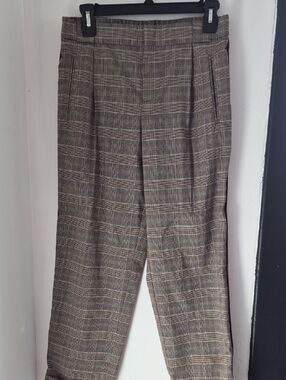 Tailored Plaid Dress Pants with Side Stripe - Brown Plaid